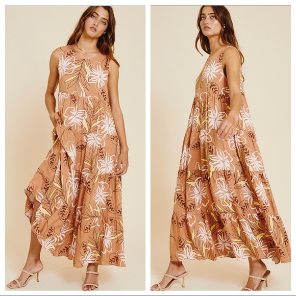 25 Most Beautiful Tiered Sleeveless Floral Print Maxi Dress - Picture 4 of 5